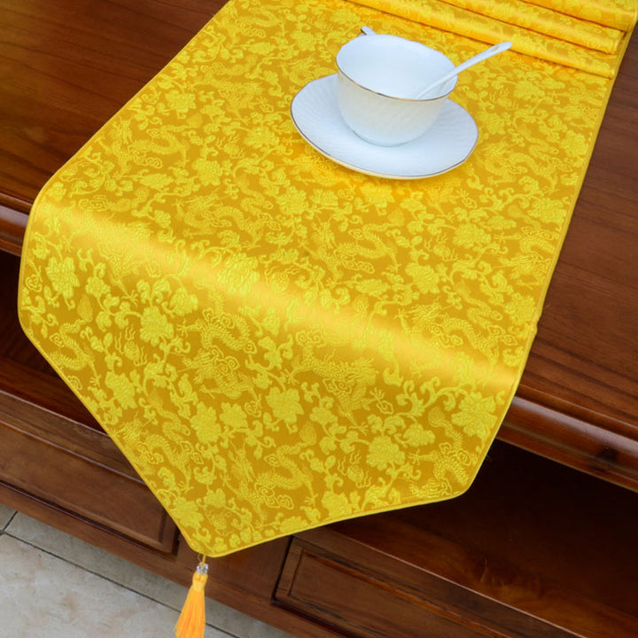 Prayer Altar Flower Vajra Dragon Pattern Tibetan Auspicious Symbols Tassels Jacquard Table Runner - Yellow Dragon - 200*33cm - image 12