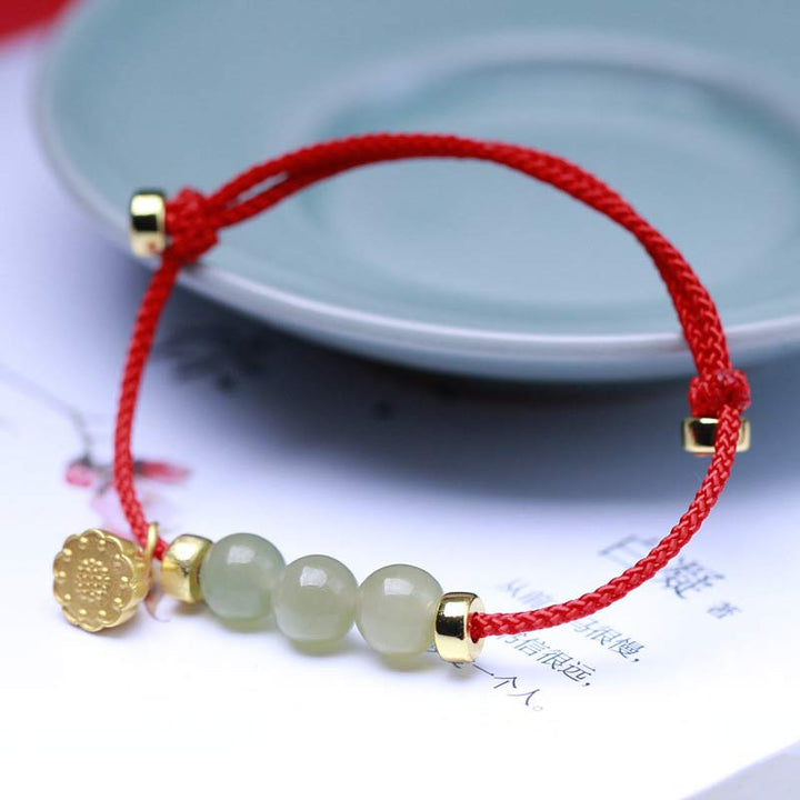 Buddha Stones Natural Jade Lotus Seed Strength Red String Weave Bracelet - Red(Wrist Circumference 14-20cm) - image 2