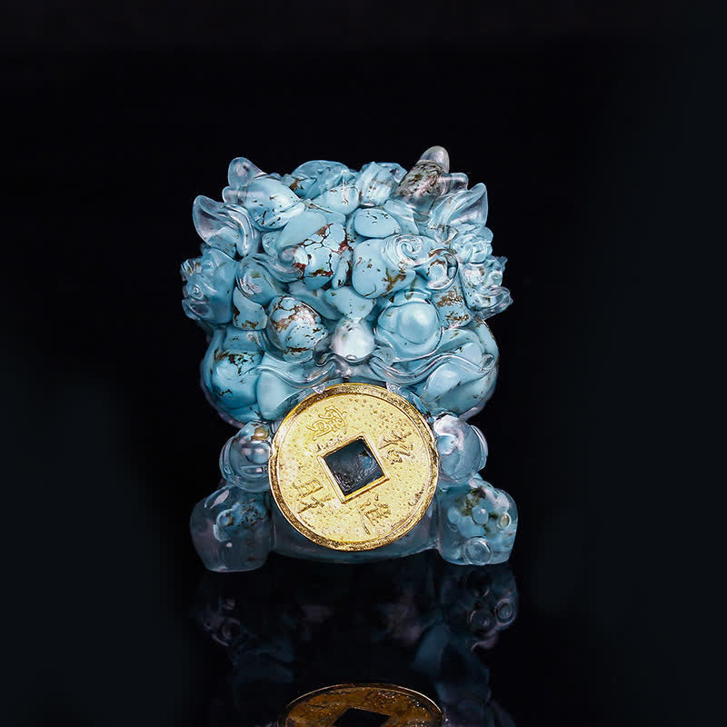 Buddha Stones Handmade Cute PiXiu Gold Coin Crystal Fengshui Energy Wealth Fortune Home Decoration - Turquoise - image 23