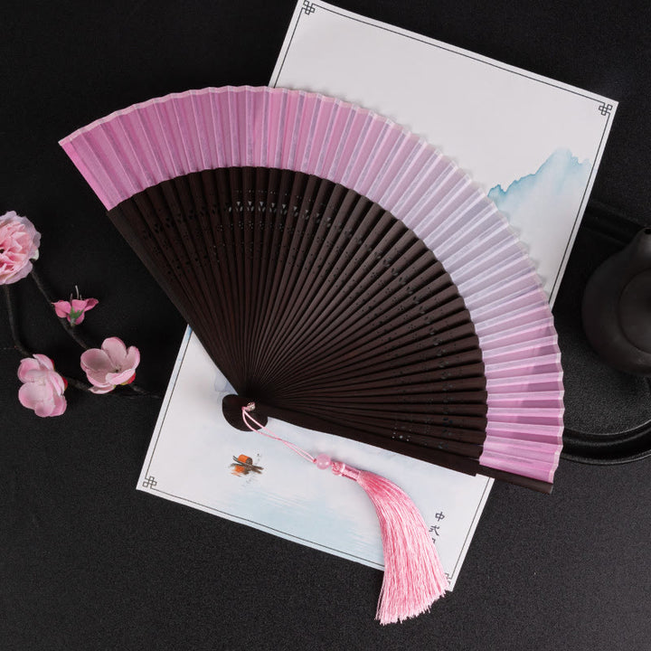 Buddha Stones Gradient Handheld Bamboo Folding Fan - Pink Brown - image 20