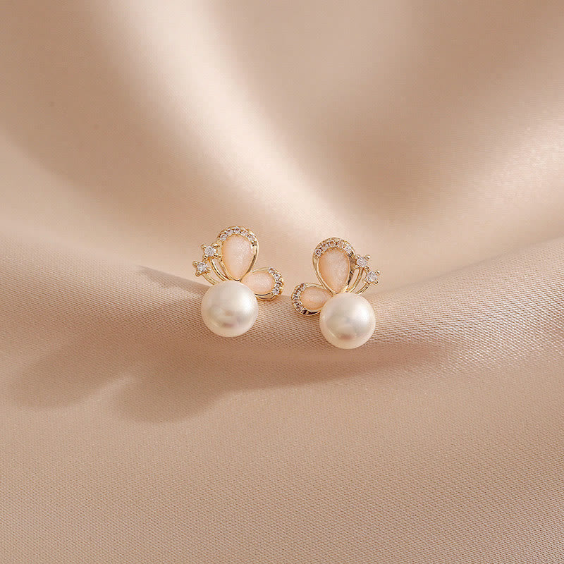 Buddha Stones 18k Gold Plated Pearl Butterfly Love Freedom Stud Earrings - image 2