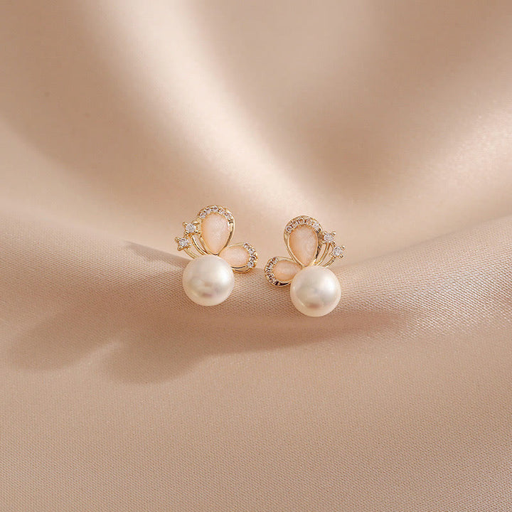 Buddha Stones 18k Gold Plated Pearl Butterfly Love Freedom Stud Earrings - image 2