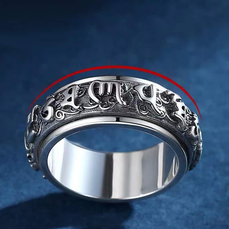 Buddha Stones Six True Words Swastika Copper Healing Rotatable Ring - image 1