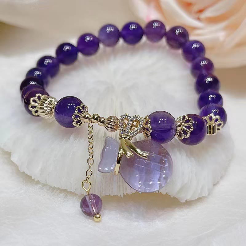Buddha Stones Natural Amethyst Crystal Money Bag Charm Positive Bracelet - image 7