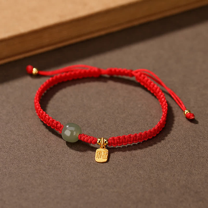 Buddha Stones 925 Sterling Silver Hetian Jade Blessing Wealth Red String Bracelet - Red(Bracelet Size 22cm) - image 1