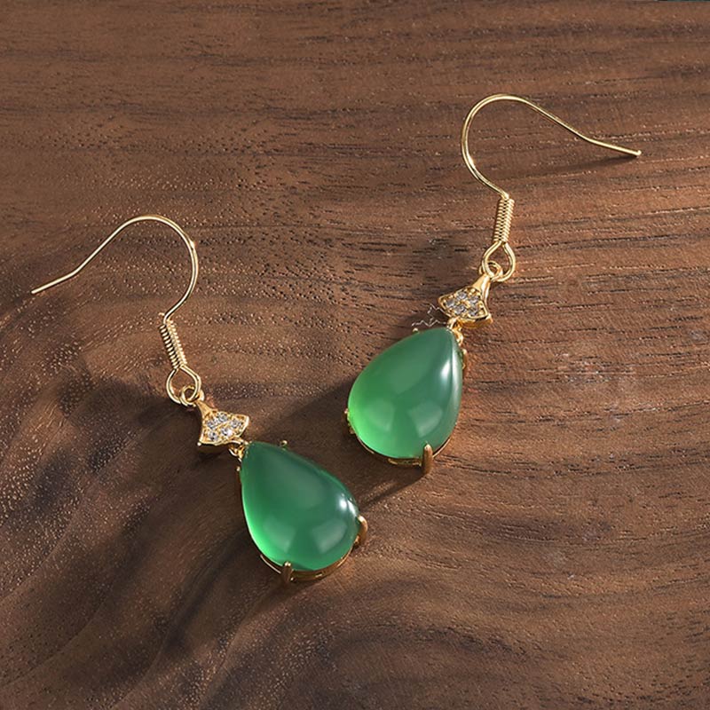 Buddha Stones Cyan Jade Luck Drop Earrings - image 2