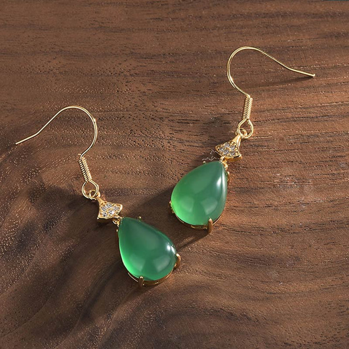 Buddha Stones Cyan Jade Luck Drop Earrings - image 2