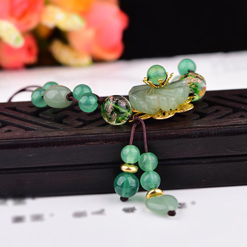 Buddha Stones Natural Green Jade Luck Dangling Flower Bracelet - image 8