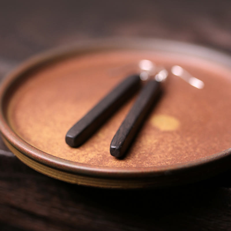 Buddha Stones 925 Sterling Silver Ebony Wood Texture Balance Peace Drop Dangle Earrings - image 3