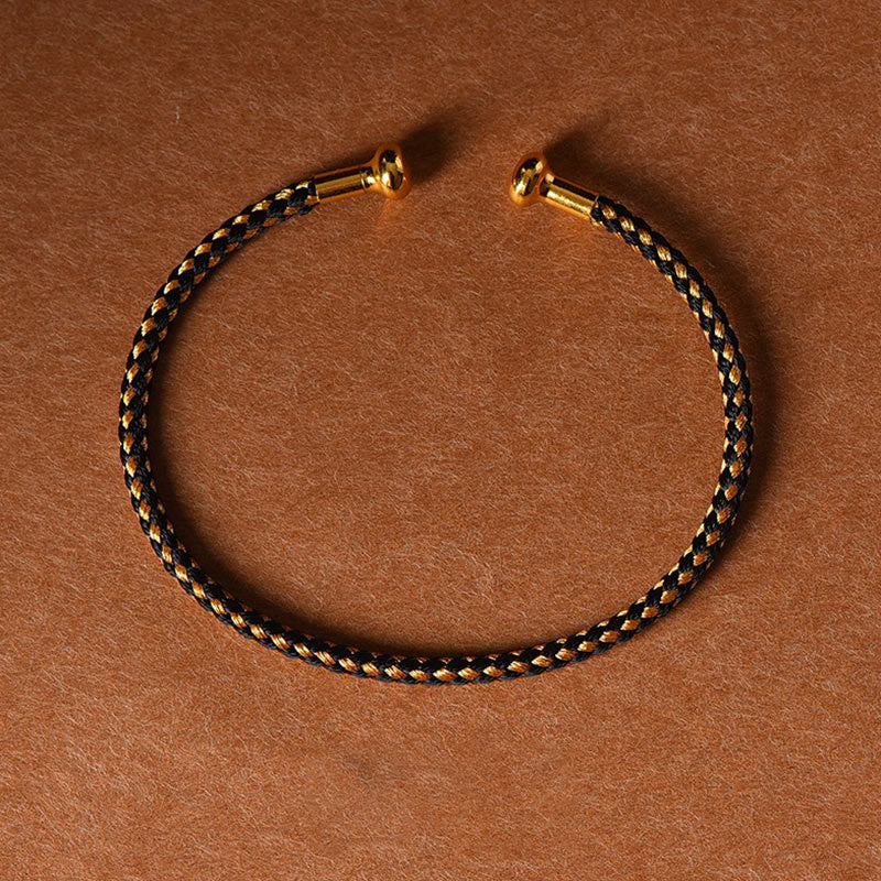 Buddha Stones Simple Design Handmade Luck Braid String Cuff Bracelet - Black Gold - image 23