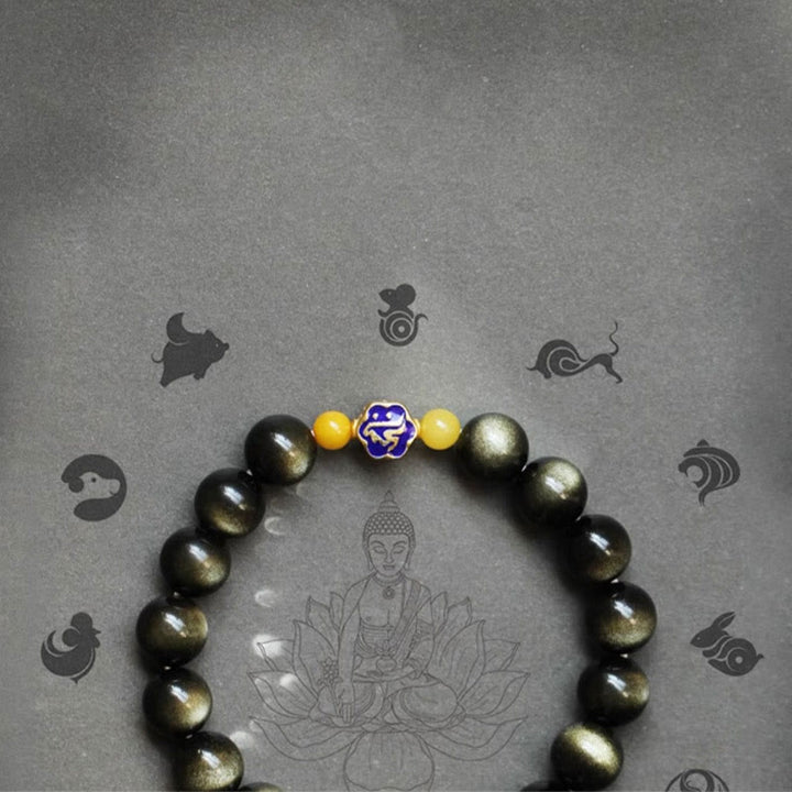 Buddha Stones 925 Sterling Silver Chinese Zodiac Natal Buddha Natural Gold Sheen Obsidian Amber Wealth Protection Bracelet - image 18