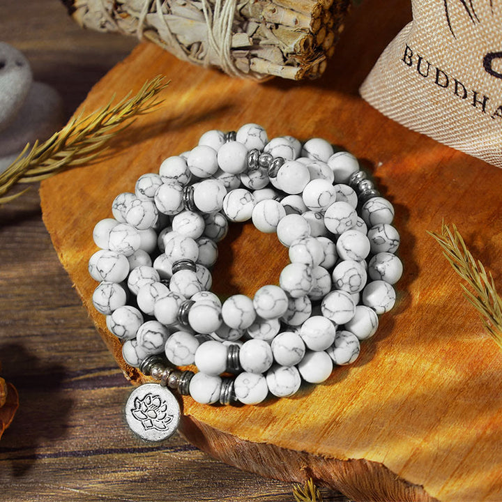 Buddha Stones White Turquoise Lotus Mala Healing Bracelet - image 2