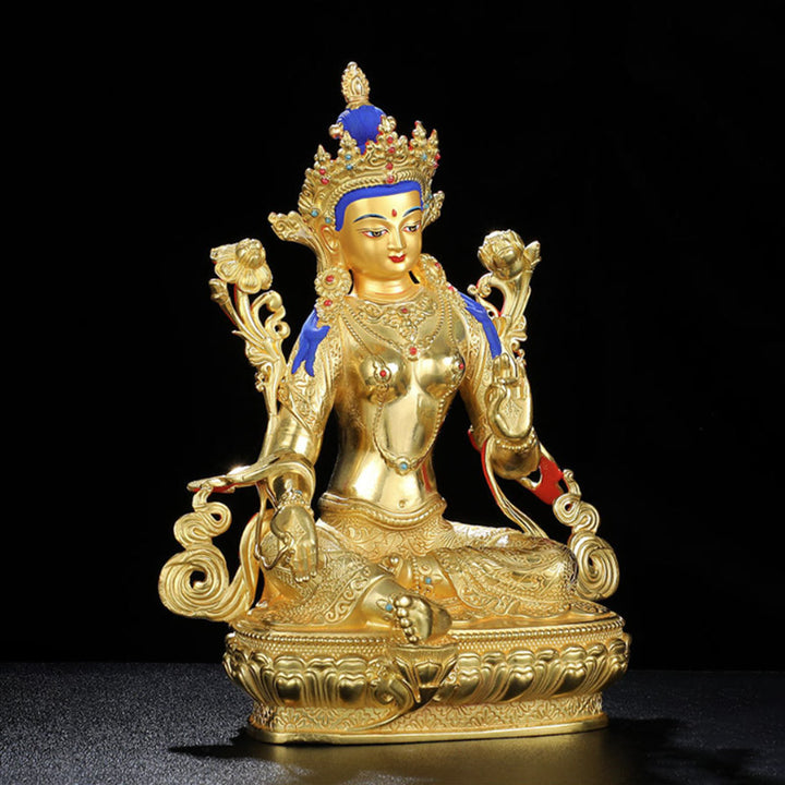 Buddha Stones Bodhisattva Green Tara Protection Copper Gold Plated Statue Decoration - image 6