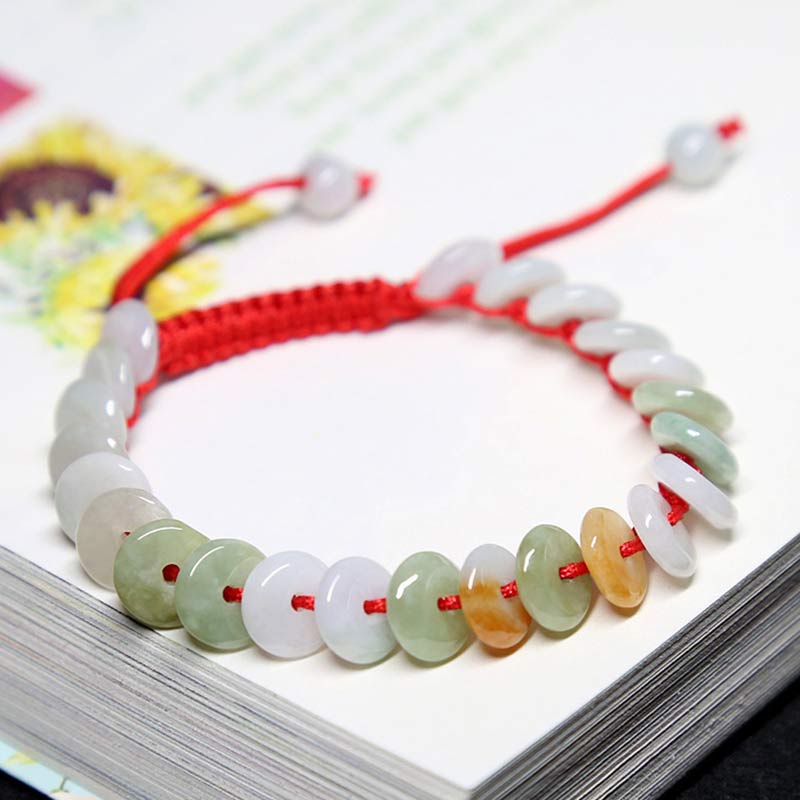 Buddha Stones Round Jade Lucky Red String Weave Bracelet - image 1