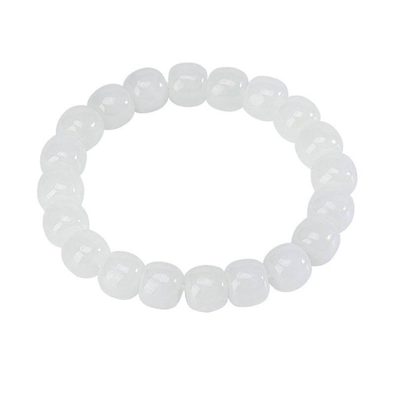 Buddha Stones Hetian White Jade Happiness Blessing Bracelet - image 7