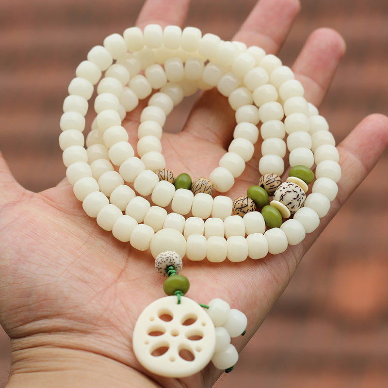 Buddha Stones White Bodhi Seed Mala 108 Beads Luck Bracelet - image 2