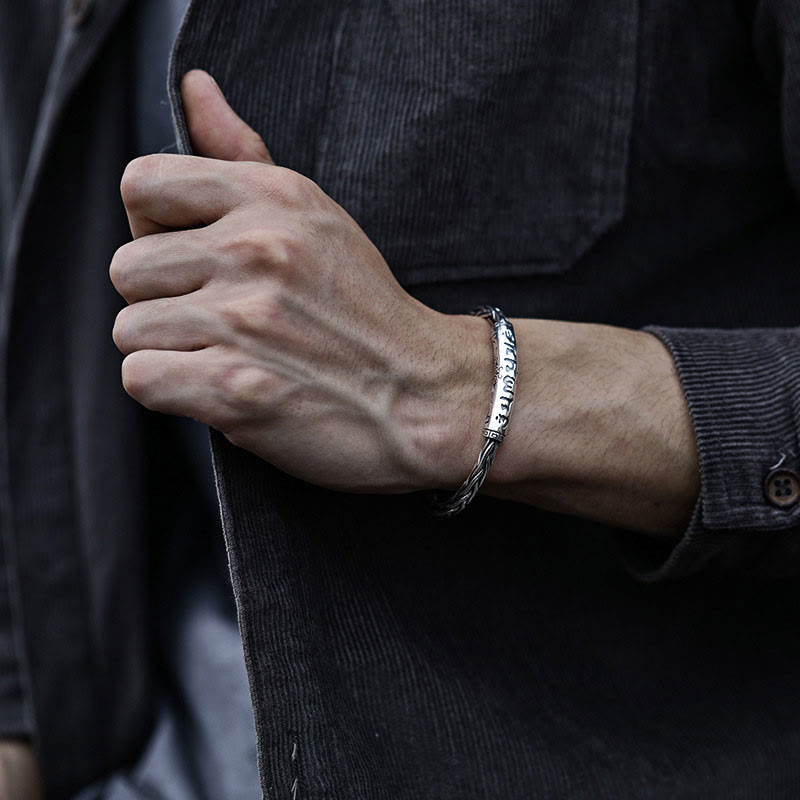 Buddha Stones Tibet Om Mani Padme Hum Engraved Focus Cuff Bracelet Bangle - image 5