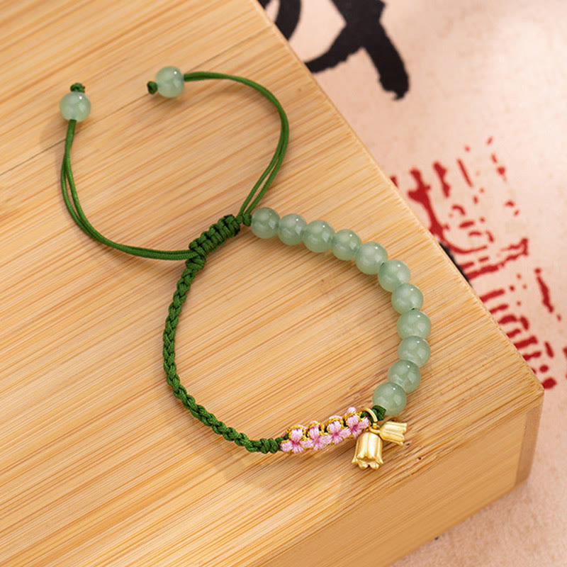 Buddha Stones Handmade Jade Bead Lily of the Valley Charm Luck Braided Bracelet - image 1