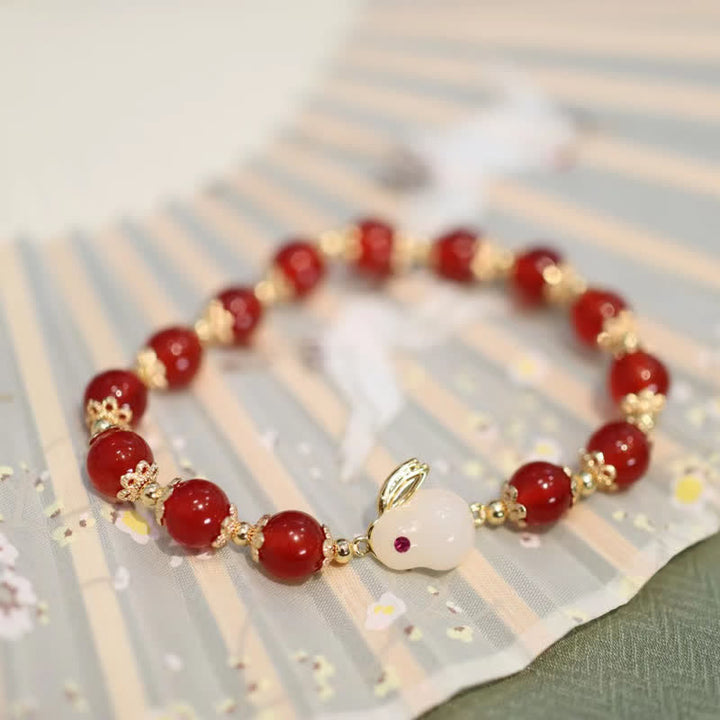 Year of the Rabbit Natural Red Agate White Jade Confidence Bracelet - Red Agate(Confidence♥Calm) - image 0