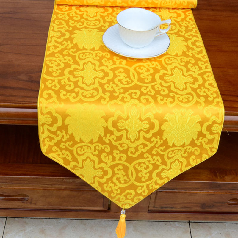 Prayer Altar Flower Vajra Dragon Pattern Tibetan Auspicious Symbols Tassels Jacquard Table Runner - image 9