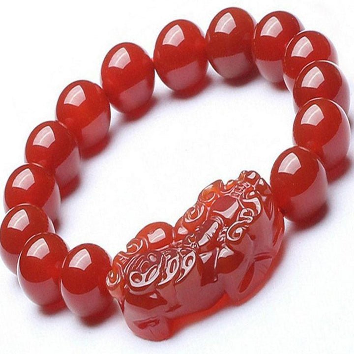 Buddha Stones Red Agate Lucky Pixiu Wealth Luck Bracelet - image 1