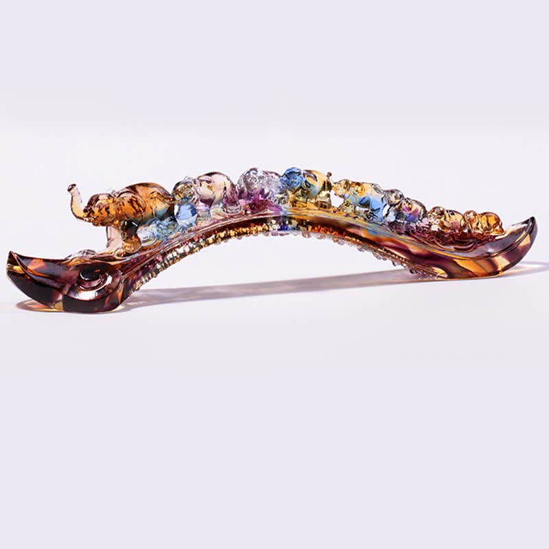 Buddha Stones Handmade Liuli Crystal Ruyi Elephant Art Piece Home Decoration With Crystal Base - image 9