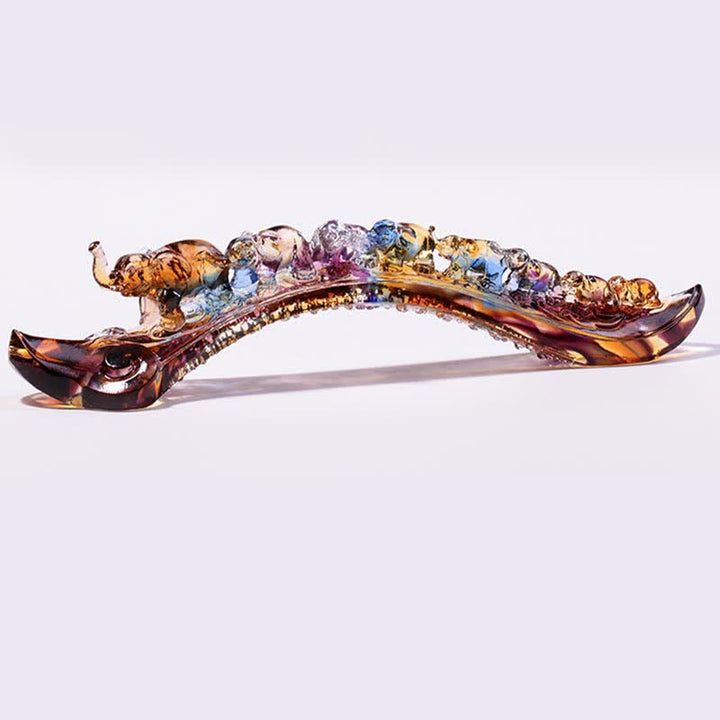 Buddha Stones Handmade Liuli Crystal Ruyi Elephant Art Piece Home Decoration With Crystal Base - image 9