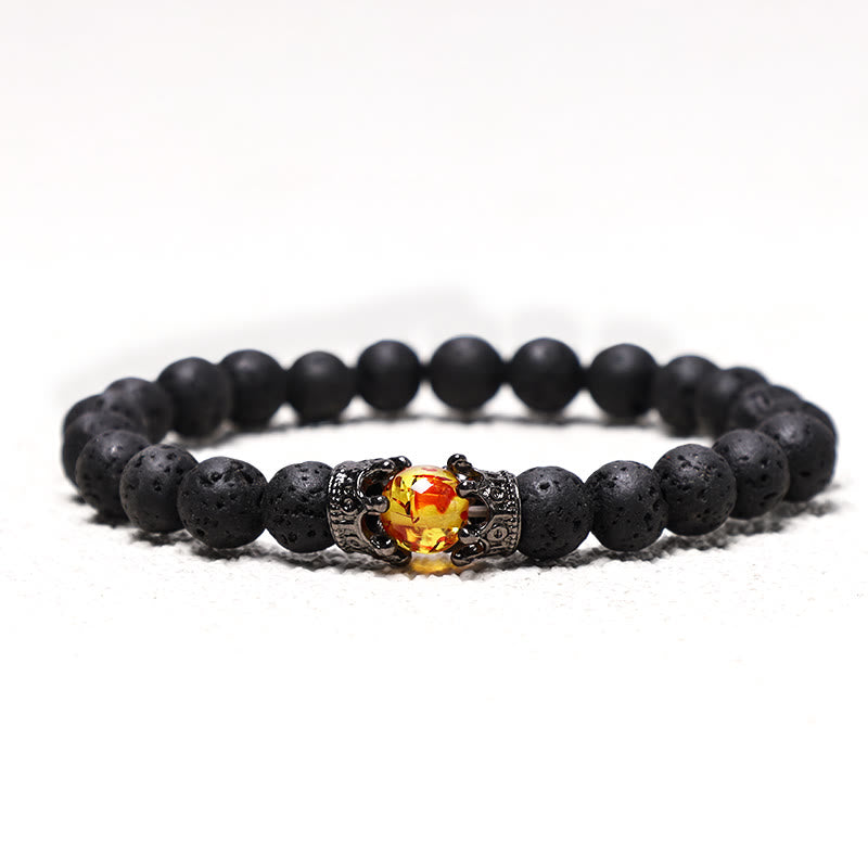Buddha Stones Natural Stone King&Queen Crown Healing Energy Beads Couple Bracelet - Lava Rock - image 7