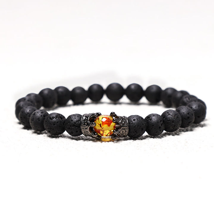 Buddha Stones Natural Stone King&Queen Crown Healing Energy Beads Couple Bracelet - Lava Rock - image 7