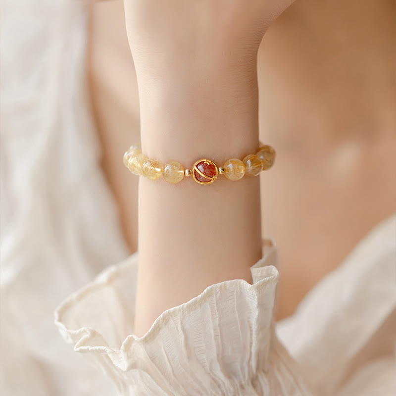 Buddha Stones Golden Rutilated Quartz Strawberry Quartz Star Protection Bracelet - image 2