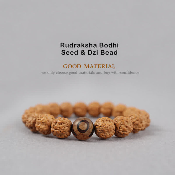 Buddha Stones Tibet Rudraksha Bodhi Seed Dzi Bead Amber Turquoise Wealth Bracelet - image 0