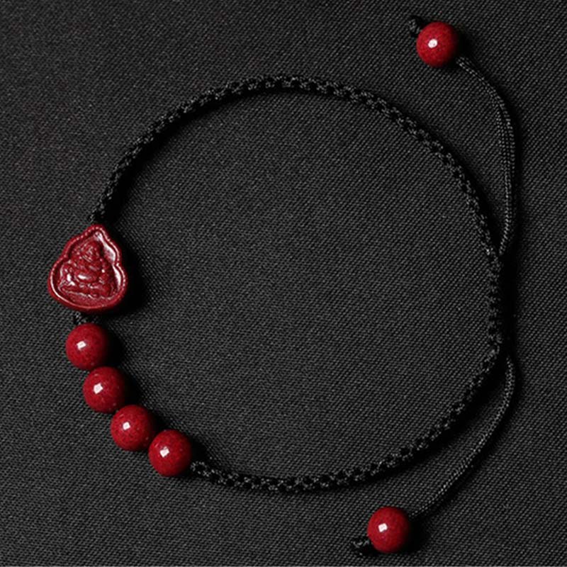Buddha Stones Laughing Buddha Avalokitesvara Cinnabar Blessing String Bracelet - Black(Wrist Circumference 14-20cm) - image 4