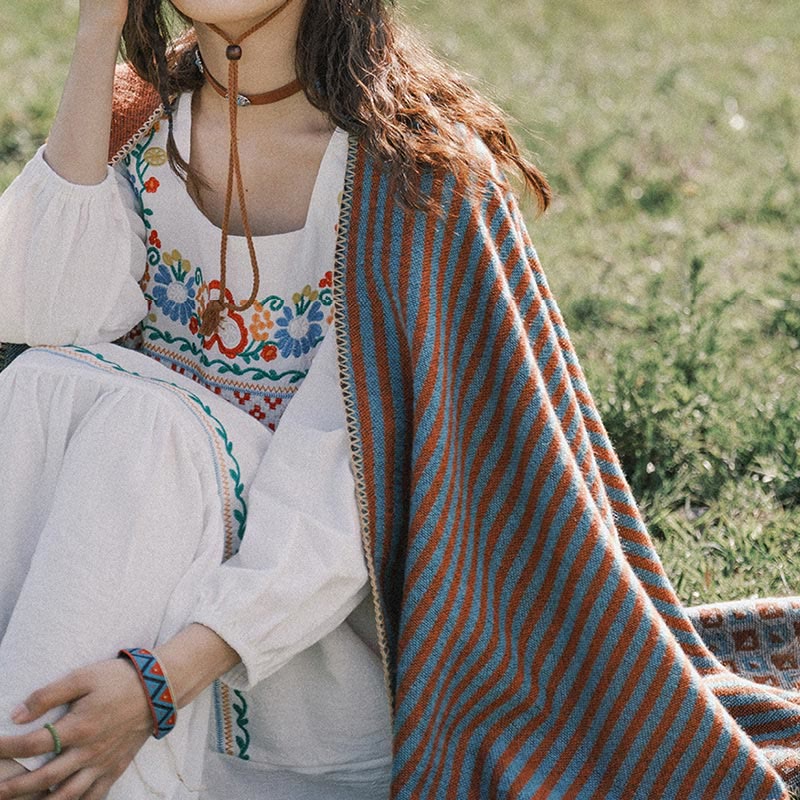 Buddha Stones Tibetan Shawl Striped Diamond Pattern Winter Warm Soft Scarf - image 14