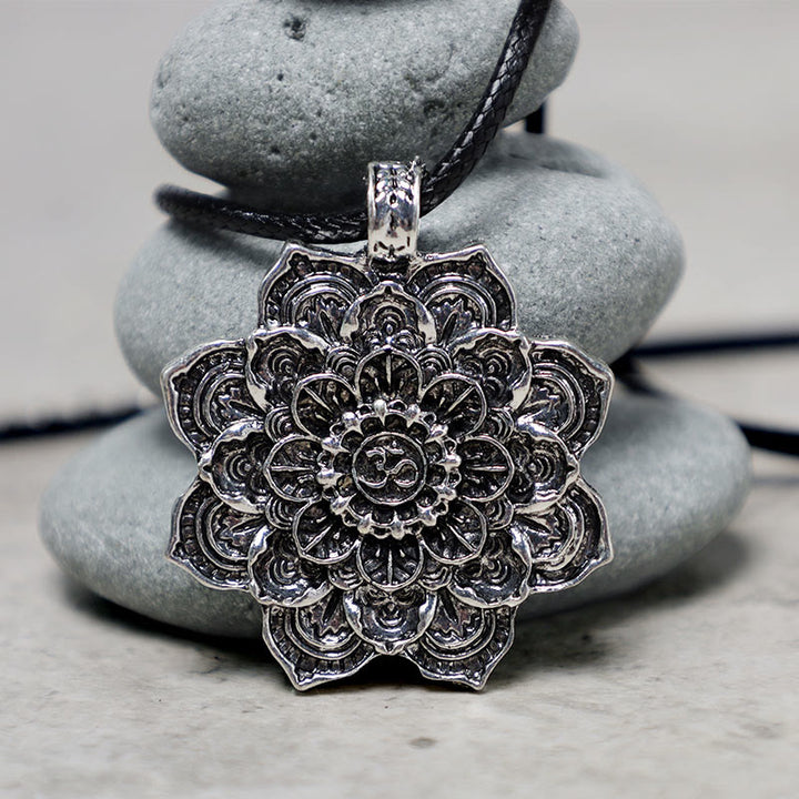 Buddha Stones Tibetan Lotus Blessing Necklace Pendant - image 1