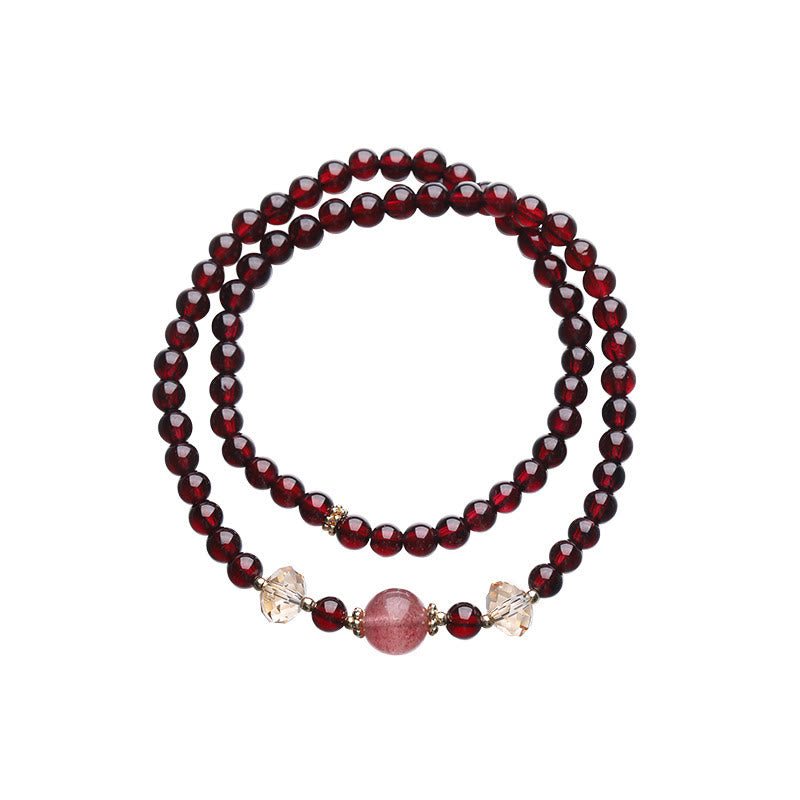 Buddha Stones 14K Gold Plated Natural Garnet Strawberry Quartz Stability Double Wrap Bracelet - image 14