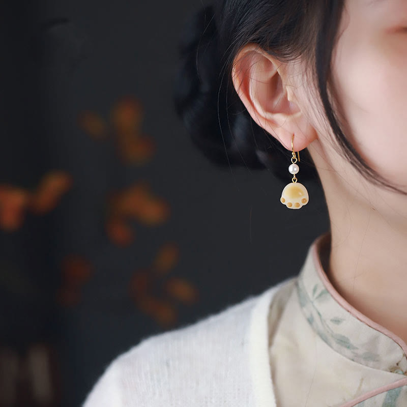 Buddha Stones Bodhi Seed Lovely Cat Paw Claw Peace Dangle Drop Earrings - image 4