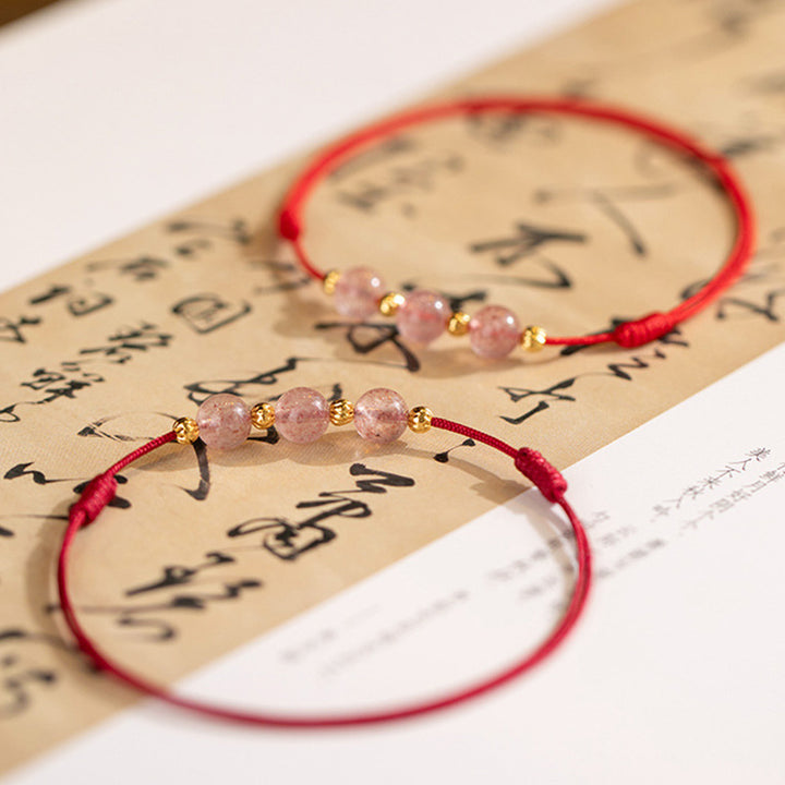 Buddha Stones Strawberry Crystal Beads Luck Red String Anklet - image 12