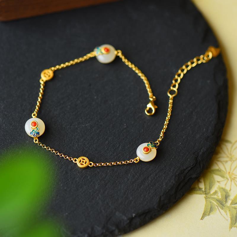 Buddha Stones Peace Buckle White Jade Luck Copper Bracelet - White Jade ( Protection ♥ Happiness) - image 0