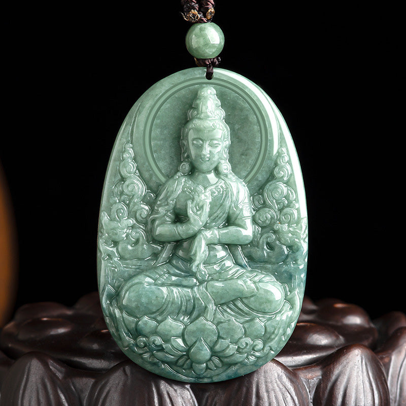 Buddha Stones Natural Jade Avalokitesvara Amulet Wealth Necklace Pendant - AVALOKITESVARA SYMBOL (Wealth ♥ Success) - image 0