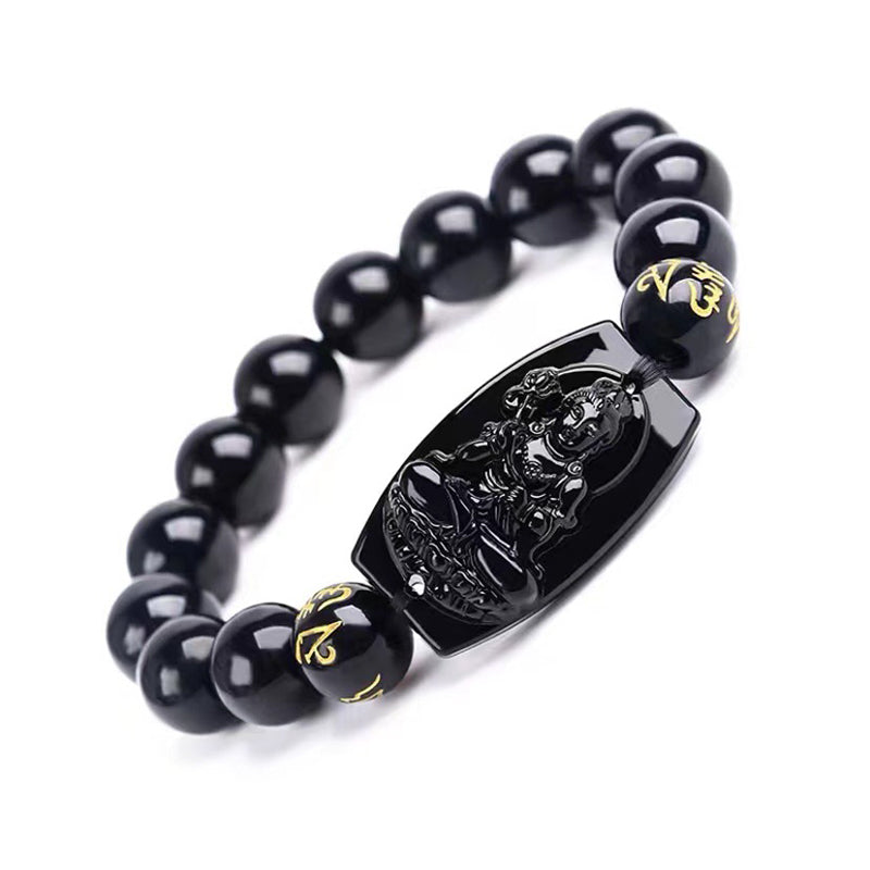 Buddha Stones Chinese Zodiac Obsidian Protection Bracelet - Horse-14mm - image 4