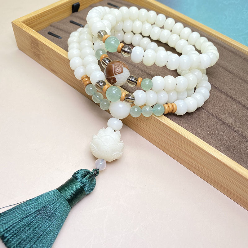 Buddha Stones White Bodhi Seed Mala 108 Beads Protection Bracelet - image 5