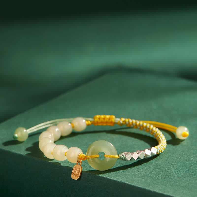 Buddha Stones 925 Sterling Silver Hetian Jade Peace Buckle Beaded Luck Happiness Charm Bracelet - image 7