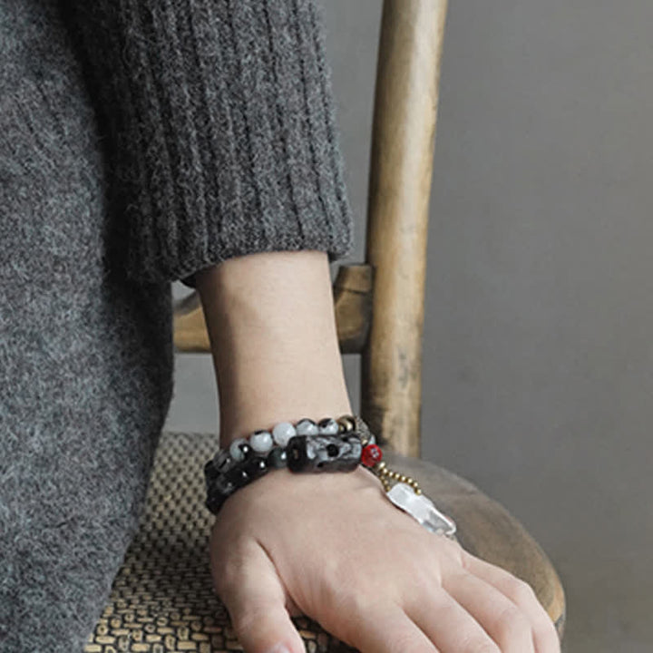 Buddha Stones Black Rutilated Quartz Ebony Wood White Crystal Success Couple Bracelet - image 4