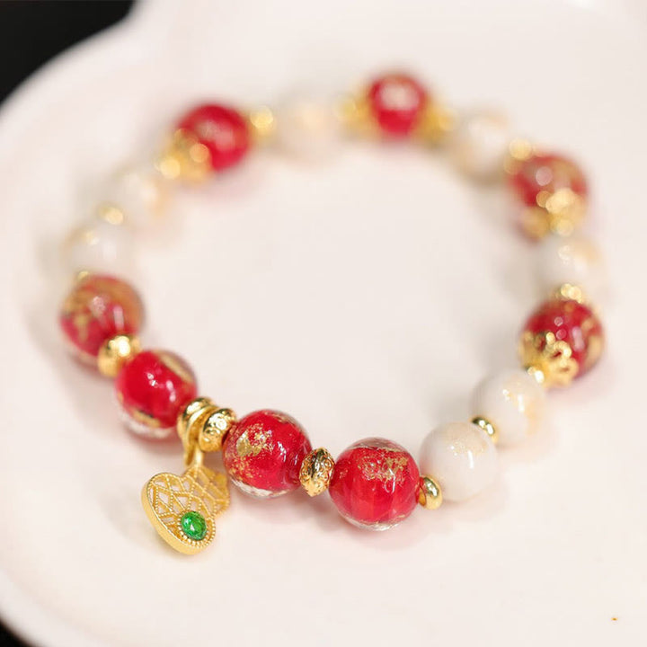 Buddha Stones Gourd God Of Wealth Charm Fortune Liuli Glass Bead Incense Ash Porcelain Bead Bracelet - image 1