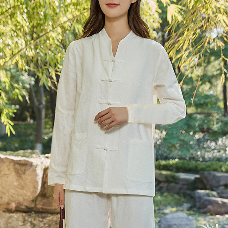 Buddha Stones Spiritual Zen Practice Yoga Meditation Prayer Uniform Cotton Linen Clothing Women's Set - White - US18，UK/AU22，EU50 (6XL) - image 14
