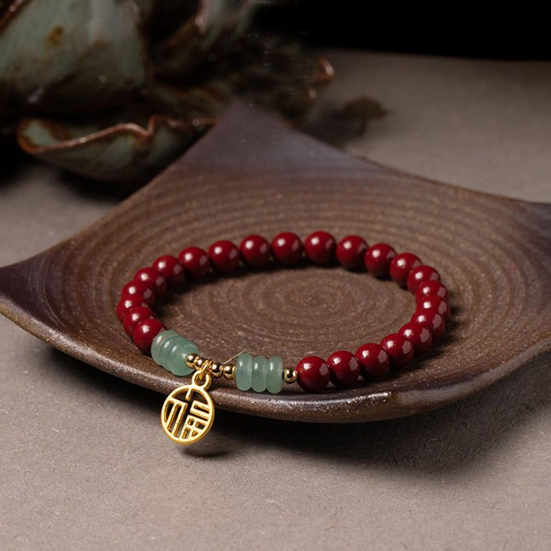 Buddha Stones Cinnabar Green Aventurine Luck Blessing Bracelet - 12mm - image 0