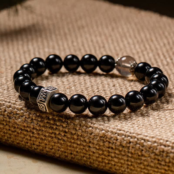 Buddha Stones Chinese Zodiac Natal Buddha 925 Sterling Silver Black Obsidian Moonstone Strength Bracelet - image 11