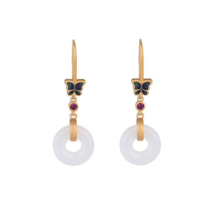 FengShui White Jade Butterfly Fortune Earrings - White Jade - image 0