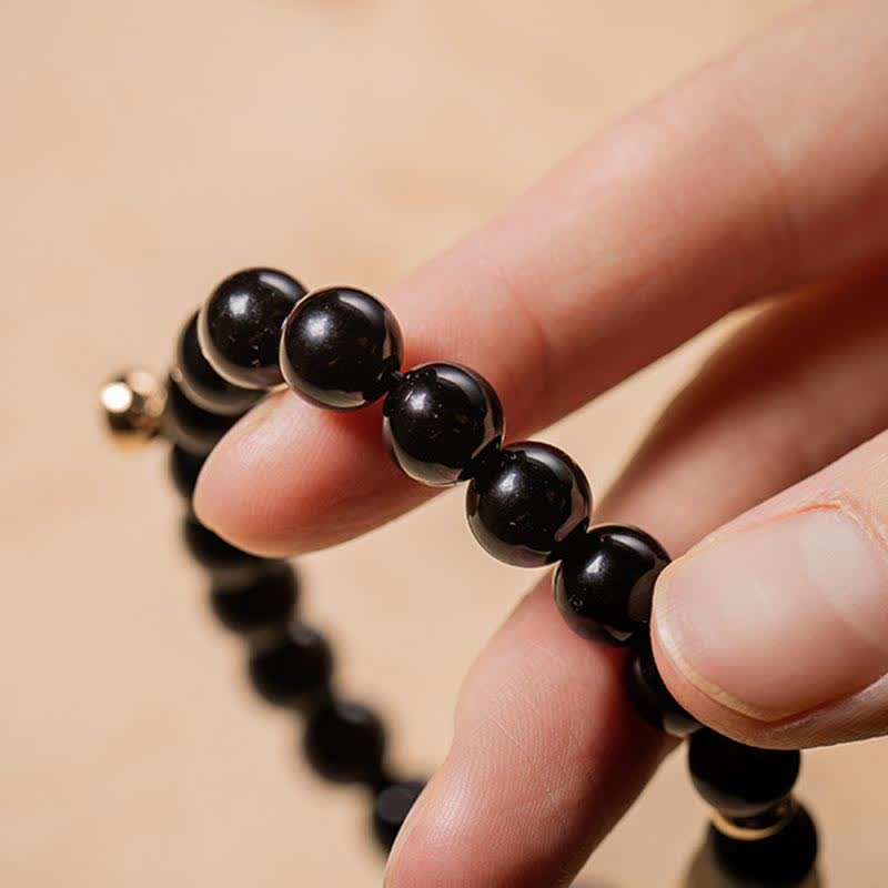 Buddha Stones Black Obsidian Jade Om Mani Padme Hum Strength Couple Magnetic Bracelet - image 8