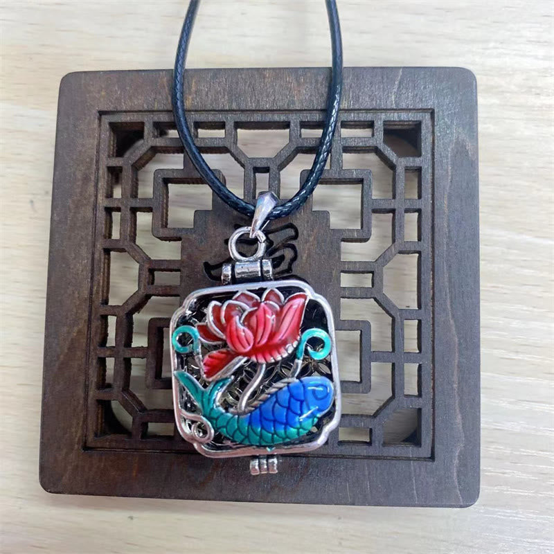 Buddha Stones Koi Fish Lotus Copper Coins Luck Ghau Prayer Box Necklace Pendant - Lotus Koi Fish&Leather Cord - image 6